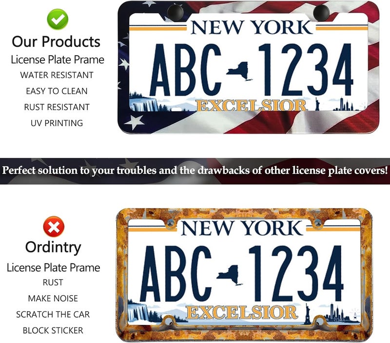 LIN KANG Patriotic American Flag License Plate Frame Holder - 2 Pack Universal Quality Metal Aluminum Matte Stripe US Flag Gloss Car Plate Frame Covers with 2 Holes and Free Screws Fasteners Caps - Image 5
